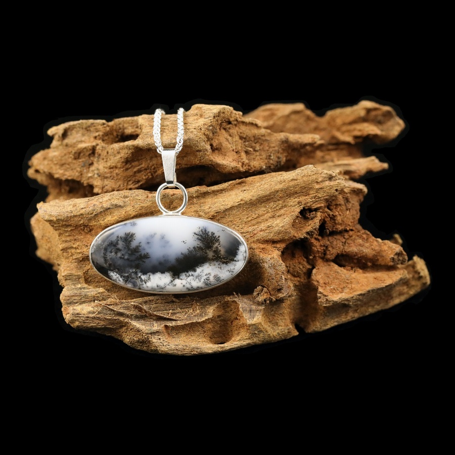 White Dendritic Opal Necklace