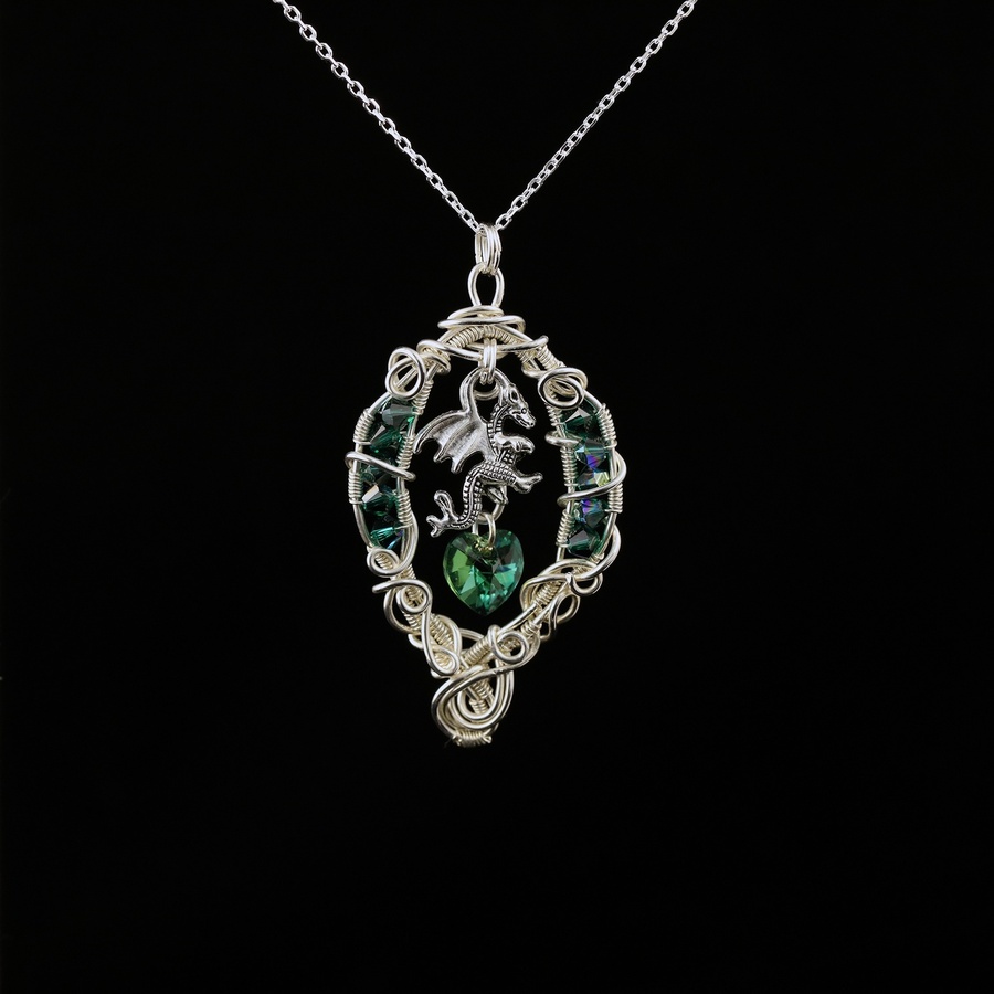 Green Dragon Necklace with Swarovski Crystal