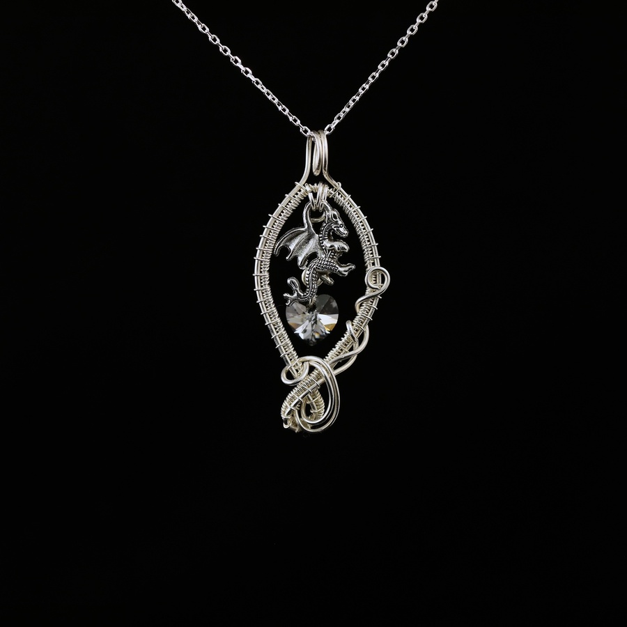 Silver Dragon Necklace Swarovski Crystal
