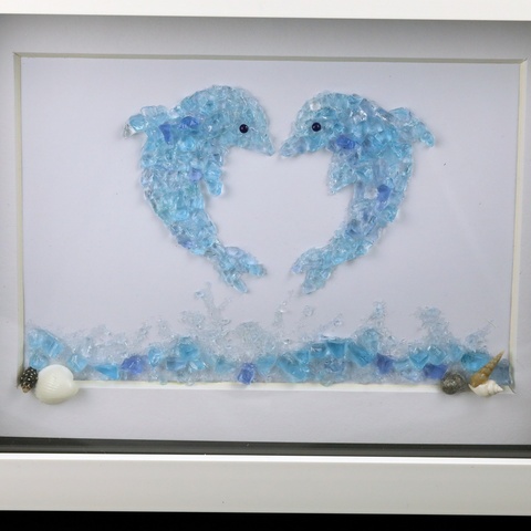 Dolphins 3D Sea Glass Art