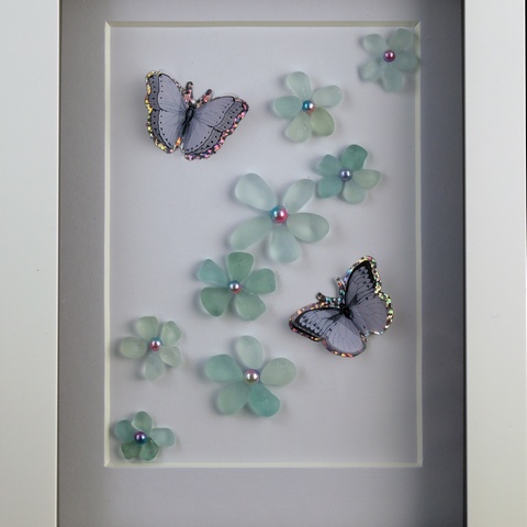 Butterflies & Flowers Sea Glass Art