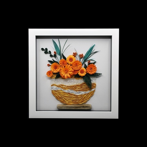 Orange Bouquet of Flowers 3D Quill Art Picture