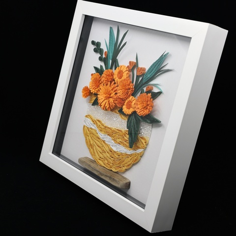 Orange Bouquet of Flowers 3D Quill Art Picture
