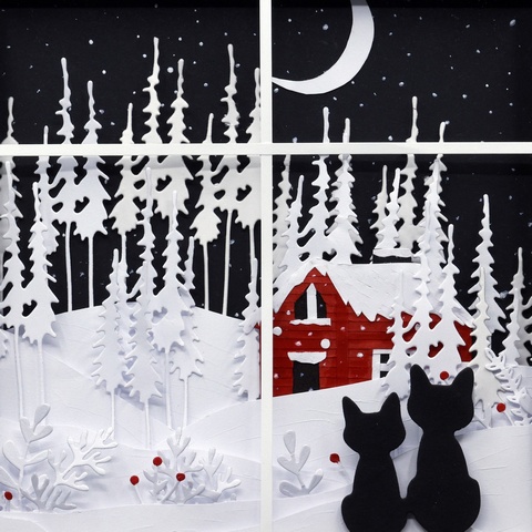 Cats Snowy Night In 3D Picture
