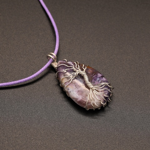 Purple Tiffany Teardrop Wrapped Necklace