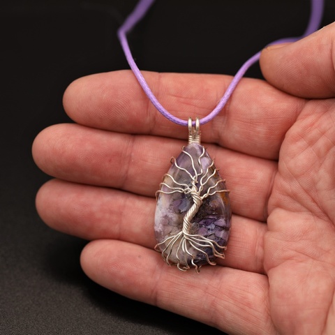 Purple Tiffany Teardrop Wrapped Necklace