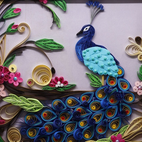Quilled Peacock Spectacle 3D Art Picture