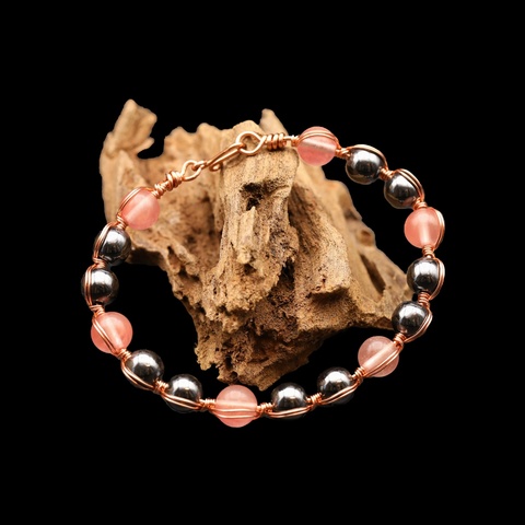 Hematite & Cherry Quartz Copper Bracelet