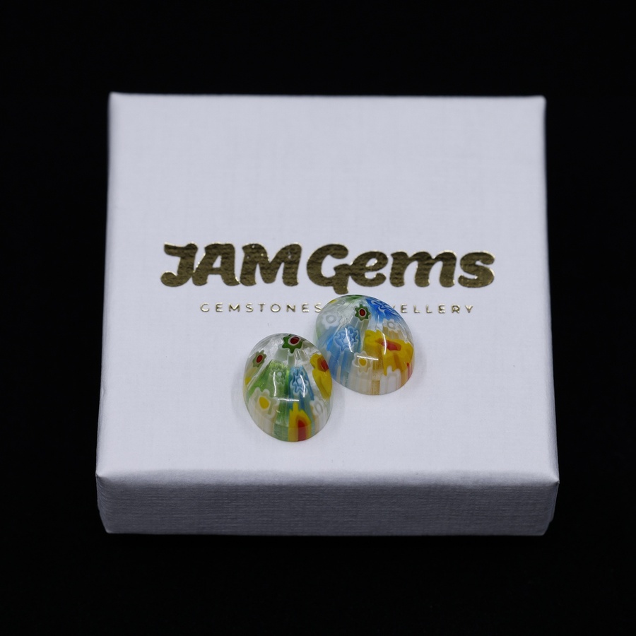 Millefiori Glass Oval Earring Pair