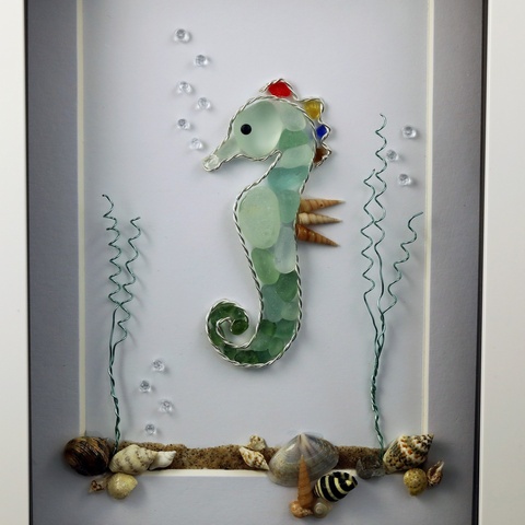 Sea Glass Sea Horse 3D Picture