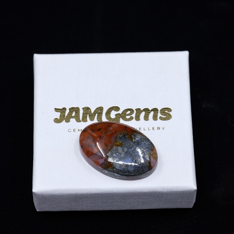 Red Marcasite Plume Agate Oval Cabochon