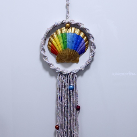 A Rainbow Shell Macrame Wall Hanging